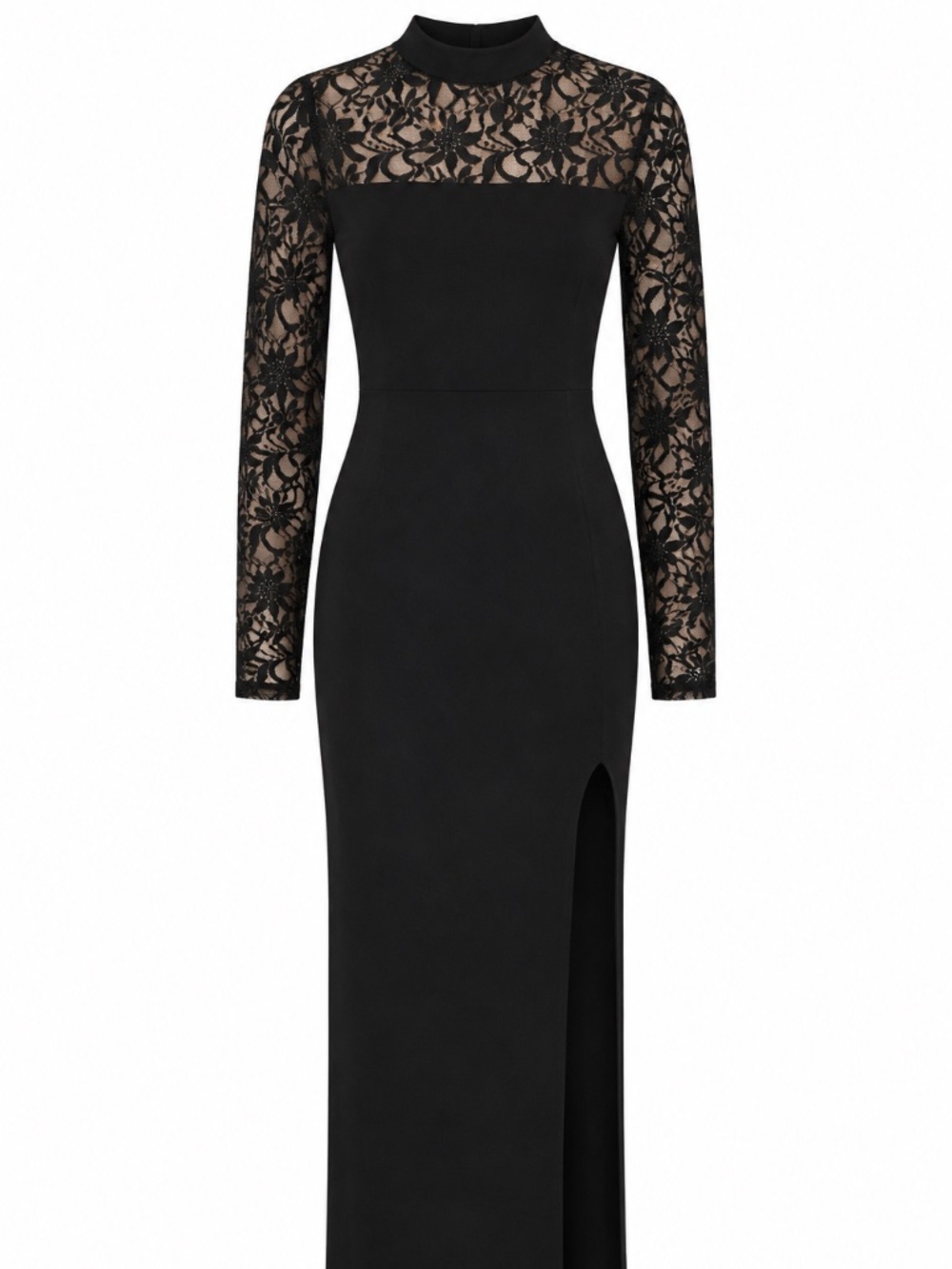 Mock Neck Lace Bodice Maxi Dress NWT